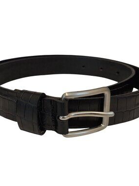 GAP Black Leather Embossed Womens Belt Brass Silver Tone Buckle Small